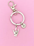 ASL I Love You Hand Sign Keychain, Initial Charm