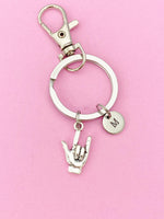 Silver Hand I Love You Sign Charm Keychain ASL Sign Keychain, DN2285