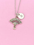 Silver Fan Charm Necklace, Initial Charm, Japanese Jewelry