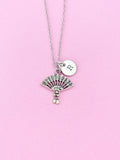 Silver Fan Charm Necklace, Initial Charm, Japanese Jewelry