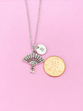 Silver Fan Charm Necklace, Initial Charm, Japanese Jewelry