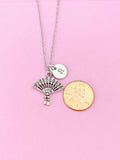 Silver Fan Charm Necklace, Initial Charm, Japanese Jewelry
