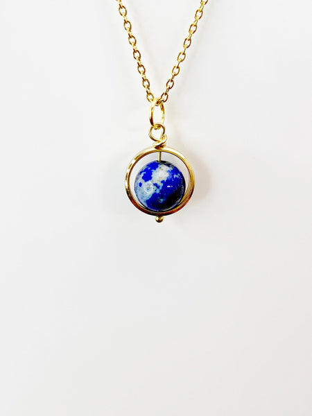 Gold or Silver Lapis Lazuli Necklace, Natural Gemstone Jewelry, Spinner Necklace, N5104