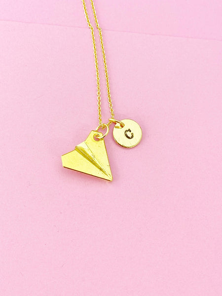 Gold Japanese Paper Plane Charm Necklace, Paper Airplane Charm, Teen Gift, N297J