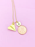 Gold Japanese Paper Plane Charm Necklace, Paper Airplane Charm, Teen Gift, N297J