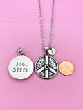 Silver Peace Sign Stainless Steel Pendant Necklace, N5771