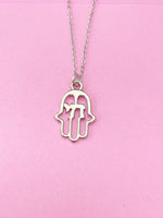 Silver Hamsa Chai Charm Necklace, Palm Hand Chai Charm, Graduation Gift, N231