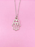 Silver Hamsa Chai Charm Necklace, Palm Hand Chai Charm, Graduation Gift, N231