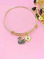 Gold Swan Charm Bracelet, Black Big Bird Swan Charm, N5039