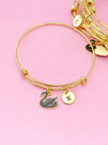 Gold Swan Charm Bracelet, Black Big Bird Swan Charm, N5039