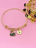 Gold Swan Charm Bracelet, Black Big Bird Swan Charm, N5039