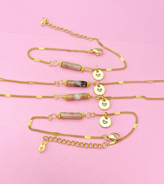 Plum Blossom Jade Bracelet, Natural Jade Gemstone Jewelry, Simple Gold Chain Bracelet or Bolo Bracelets, Personized Initial Bracelet, N5091