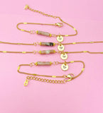 Plum Blossom Jade Bracelet, Natural Jade Gemstone Jewelry, Simple Gold Chain Bracelet or Bolo Bracelets, Personized Initial Bracelet, N5091