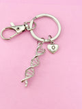Silver DNA Charm Keychain, Gift for Scientists Biology Laboratory Researcher Chemistry Forensic Personalized, N1939