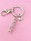 Silver DNA Charm Keychain, Gift for Scientists Biology Laboratory Researcher Chemistry Forensic Personalized, N1939