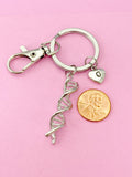 Silver DNA Charm Keychain, Gift for Scientists Biology Laboratory Researcher Chemistry Forensic Personalized, N1939