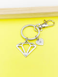 Silver Diamond Charm Keychain, Geometric Charm, N116C