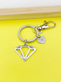 Silver Diamond Charm Keychain, Geometric Charm, N116C