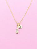 Gold Violin Charm Necklace, Cubic Zirconia, N3520