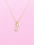 Gold Violin Charm Necklace, Cubic Zirconia, N3520
