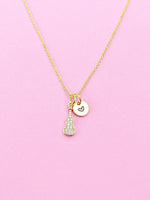 Gold Violin Charm Necklace, Cubic Zirconia, N3520
