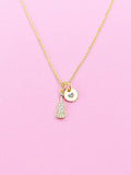 Gold Violin Charm Necklace, Cubic Zirconia, N3520