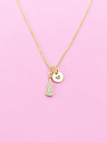 Gold Violin Charm Necklace, Cubic Zirconia, N3520