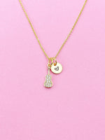 Gold Violin Charm Necklace, Cubic Zirconia, N3520
