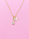 Gold Violin Charm Necklace, Cubic Zirconia, N3520