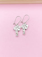 Silver Hand with Poker Play Cards Charm Earrings, N141A