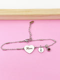 Silver Mom Heart Charm Bracelet, Stainless Steel Heart Bracelet, D256A