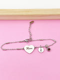Silver Mom Heart Charm Bracelet, Stainless Steel Heart Bracelet, D256A