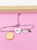 Silver Mom Heart Charm Bracelet, Stainless Steel Heart Bracelet, D256A