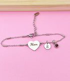 Silver Mom Heart Charm Bracelet, Stainless Steel Heart Bracelet, D256A