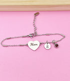 Silver Mom Heart Charm Bracelet, Stainless Steel Heart Bracelet, D256A