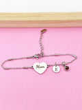 Silver Mom Heart Charm Bracelet, Stainless Steel Heart Bracelet, D256A