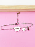 Silver Mom Heart Charm Bracelet, Stainless Steel Heart Bracelet, D256A