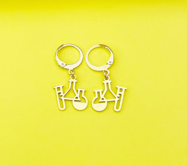 Gold Science Laboratory Beaker Charm Earrings, N4081B