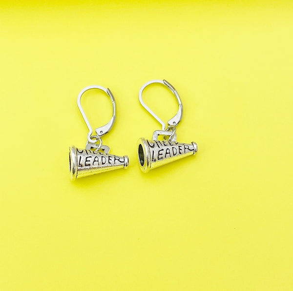 Silver Megaphone Cheerleader Charm Earrings, N5299B