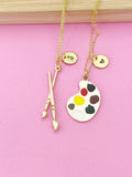 Gold Artist Paintbrush Palette Charm Necklace, N4980A