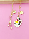Gold Artist Paintbrush Palette Charm Necklace, N4980A