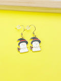 Gold Halloween Ghost Witch Hat Broom Charm Earrings, N3688