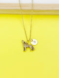 Gold Howling Wolf Charm Necklace, Initial Pendant