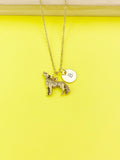 Gold Howling Wolf Charm Necklace, Initial Pendant