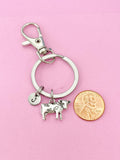 Silver Cow Charm Keychain, Initial Charm, Farmer Gift