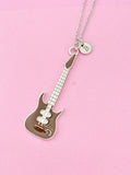 Silver Guitar Pendant Necklace, Music Jewelry Gift, Keychain Option, N4438