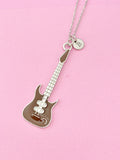 Silver Guitar Pendant Necklace, Music Jewelry Gift, Keychain Option, N4438
