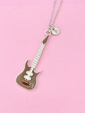 Silver Guitar Pendant Necklace, Music Jewelry Gift, Keychain Option, N4438