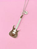Silver Guitar Pendant Necklace, Music Jewelry Gift, Keychain Option, N4438