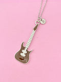 Silver Guitar Pendant Necklace, Music Jewelry Gift, Keychain Option, N4438